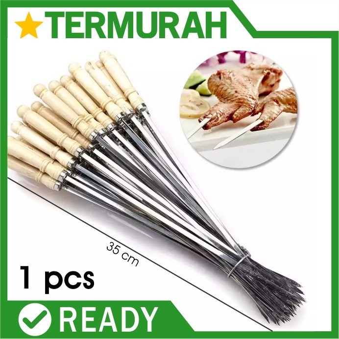 Stainless Skewer Tool BBQ Grill Iron skewer 35cm skewer wood stick skewer barbeque stick