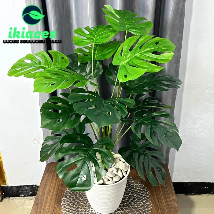 Jumbo Monstera Leaves 18 Branches Artificial Monstera Leaves Cheap Decorative Flower Pot Plastic Flowers Fake Leaves