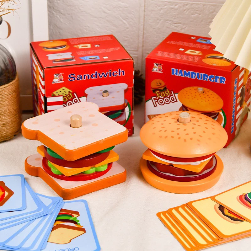 Wooden Toys Fast Food Burger and Sandwich - Wooden Toys Education / Children's Stimulation Toys