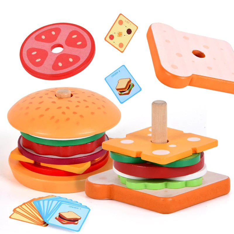 Wooden Toys Fast Food Burger and Sandwich - Wooden Toys Education / Children's Stimulation Toys
