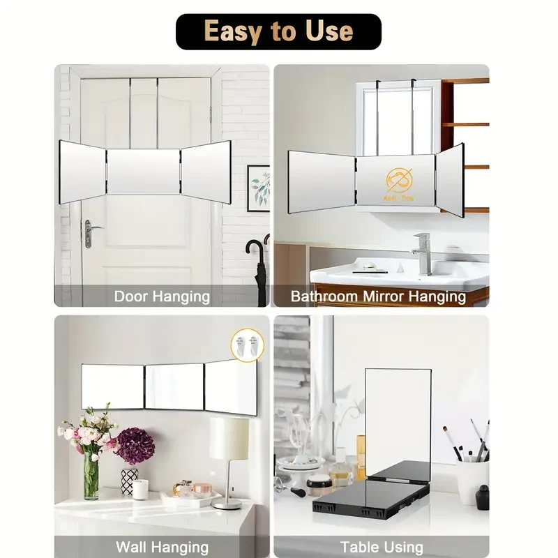 3 Way Mirror for Self Hair Cutting 360 Viewing Angle Self Hair Cutting Mirror, Clear Anti-Fog HD Glass