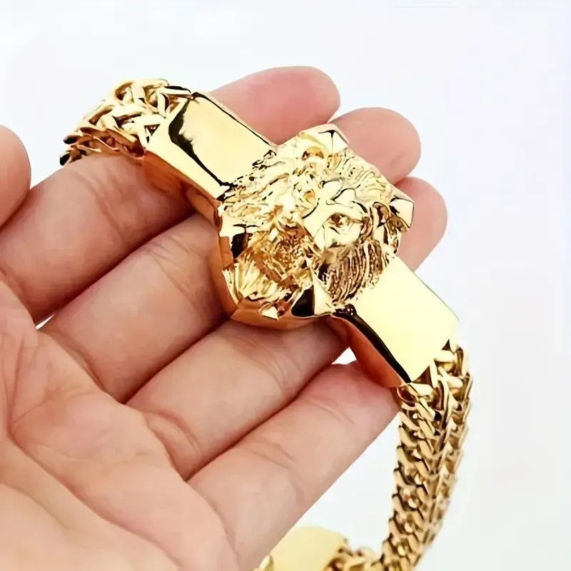 1pc Fashion Stainless Steel Domineering Lion Head Animal Bracelet Men's Trend Hip Hop Punk Rock Jewelry Gift