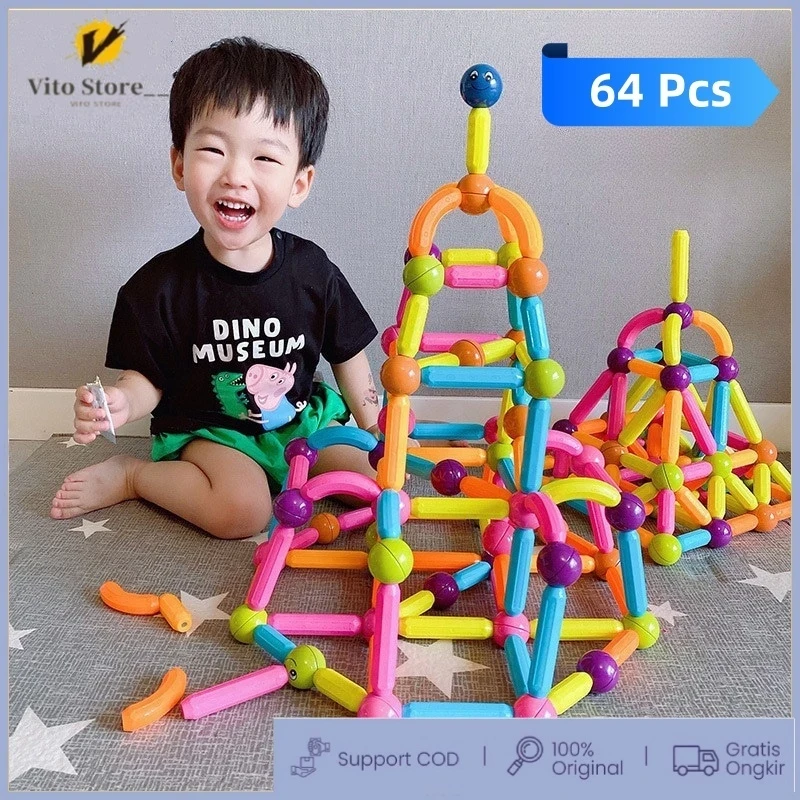 64Pcs Toys Magnet Stick Balls Kids With Magnetic Box Building Building Educational Toys Puzzle Creativity Toys and Sensory