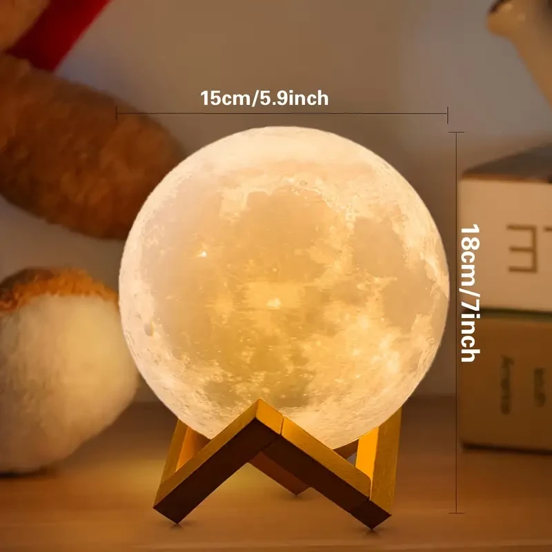3D Printed Moon Lamp with Bracket and Remote Control - USB Plug-in, 16 Colors LED Night Light