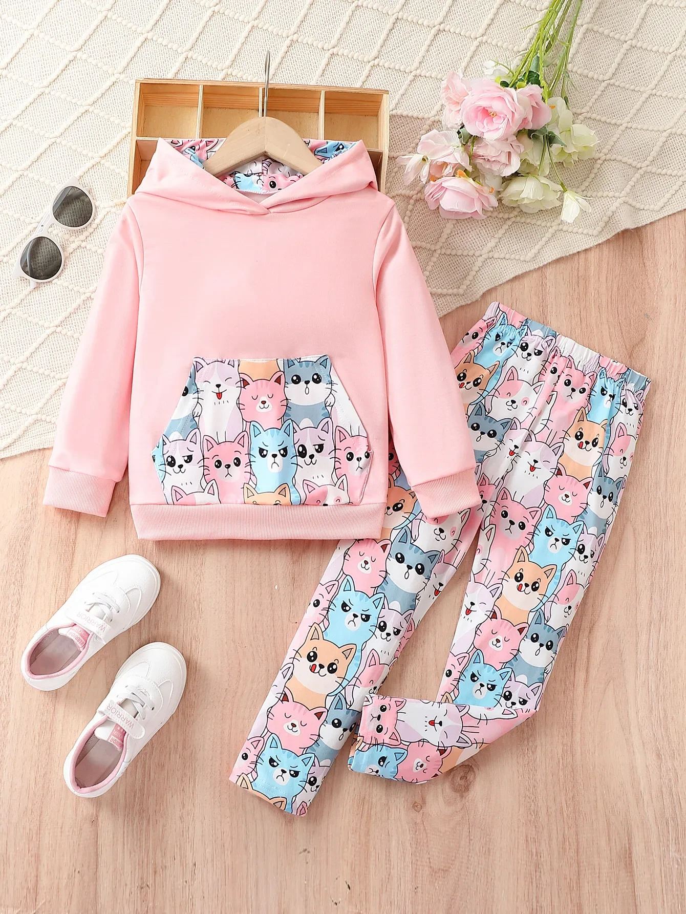 Children Girl Cartoon Cat Long Sleeve Trousers Suit