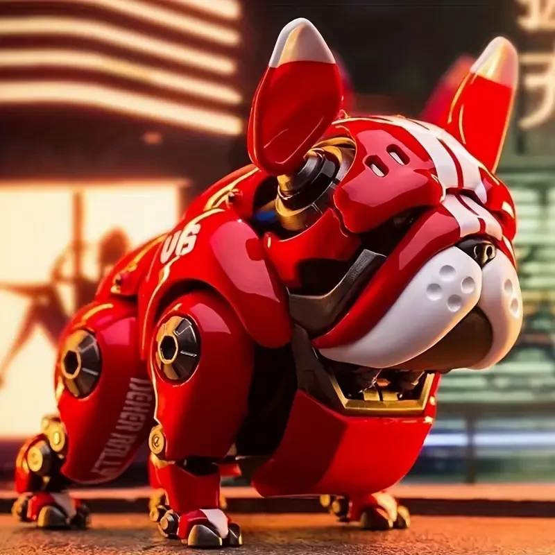 Vibrant Red Bulldog Robot Figurine - Durable ABS Collectible, Perfect for Desk Decor & Gifts, Best for Christmas