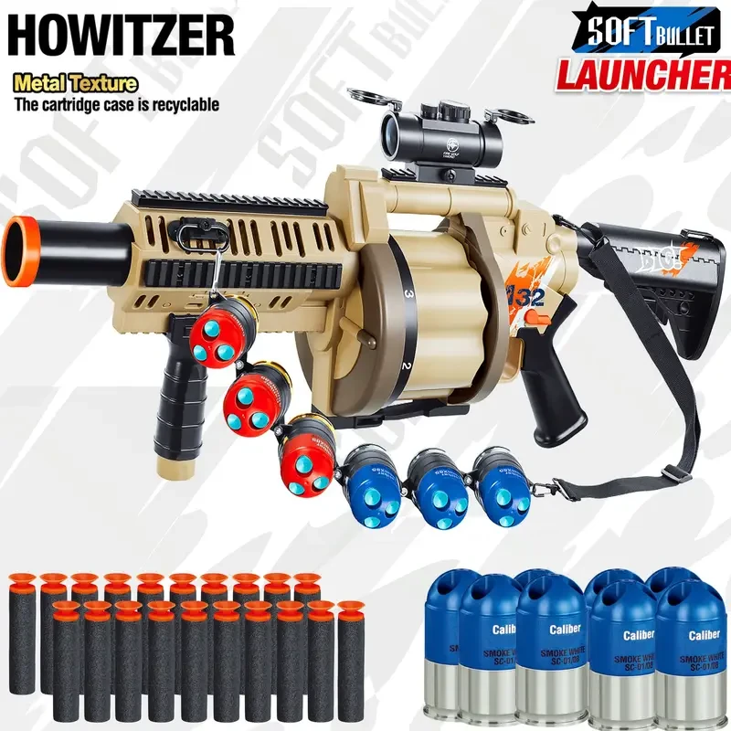 M32 Grenade Launcher Toy Gun - Unique Design, Large Magazine, Ejecting Shell, Shoots 3 Soft Bullets - Ideal Outdoor Sport Gift For Kids, Christmas, Halloween, Birthday Gifts, Nerf Shotgun