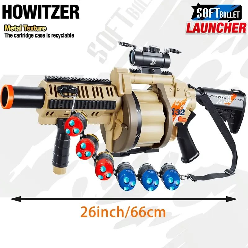 M32 Grenade Launcher Toy Gun - Unique Design, Large Magazine, Ejecting Shell, Shoots 3 Soft Bullets - Ideal Outdoor Sport Gift For Kids, Christmas, Halloween, Birthday Gifts, Nerf Shotgun