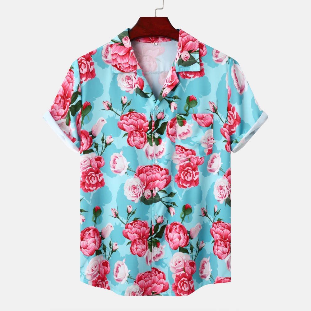 Hawaii Beach Ice Silk Printed Shirt Men