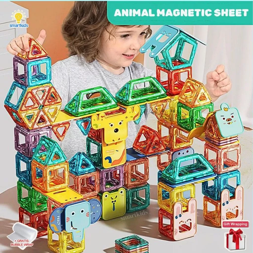 Magnetic Blocks Animal 4D Puzzle Maze Tiles Educational Toys for Children to Stack Animal Shapes Build 3D Design STEM