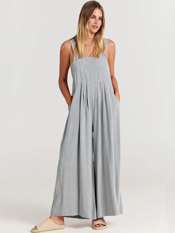 Women's Sleeveless Wide Leg Jumpsuit with Pockets