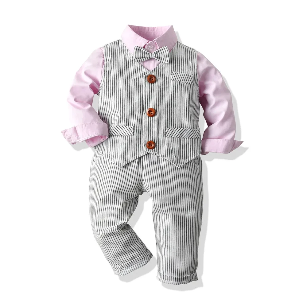 Baby Boy Suit, White Shirt Suit With Tie, Striped Vest, Three-piece Pants, Spring and Autumn