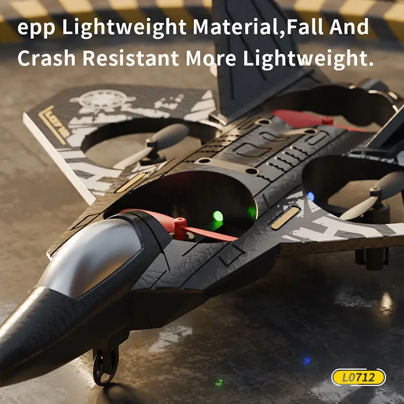 1pc L0712 Upgraded Fighter Shaped Quadcopter Drone, LED Lights, 1574.8inch Control Range, 3149.61inch Altitude, 6.5m/s Speed, USB Rechargeable, 6-8min Flight Time, One-Button Return, Headless Mode, 360 Tumbling Stunts, Ideal for Christmas & Easter Gifts