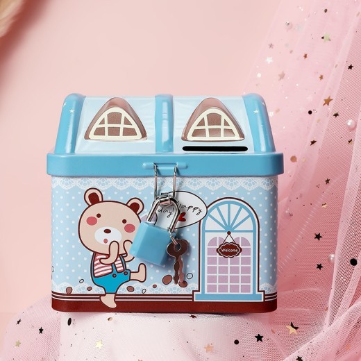 Piggy Bank House Shape Tinplate Piggy Bank