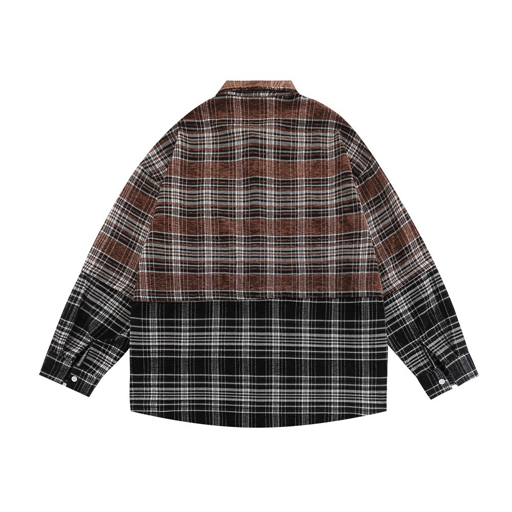 Plaid Coat Women's Spring And Autumn High Street Fashionable Design Stitching Embroidered Letter Long Sleeve Shirt