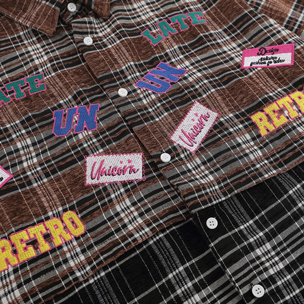 Plaid Coat Women's Spring And Autumn High Street Fashionable Design Stitching Embroidered Letter Long Sleeve Shirt