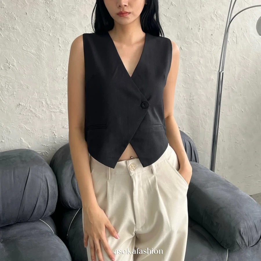 ASOKA Carmen Vest 730 - Women's Crop Top Vest - Sleeveless Top Vest - V-neck Halter