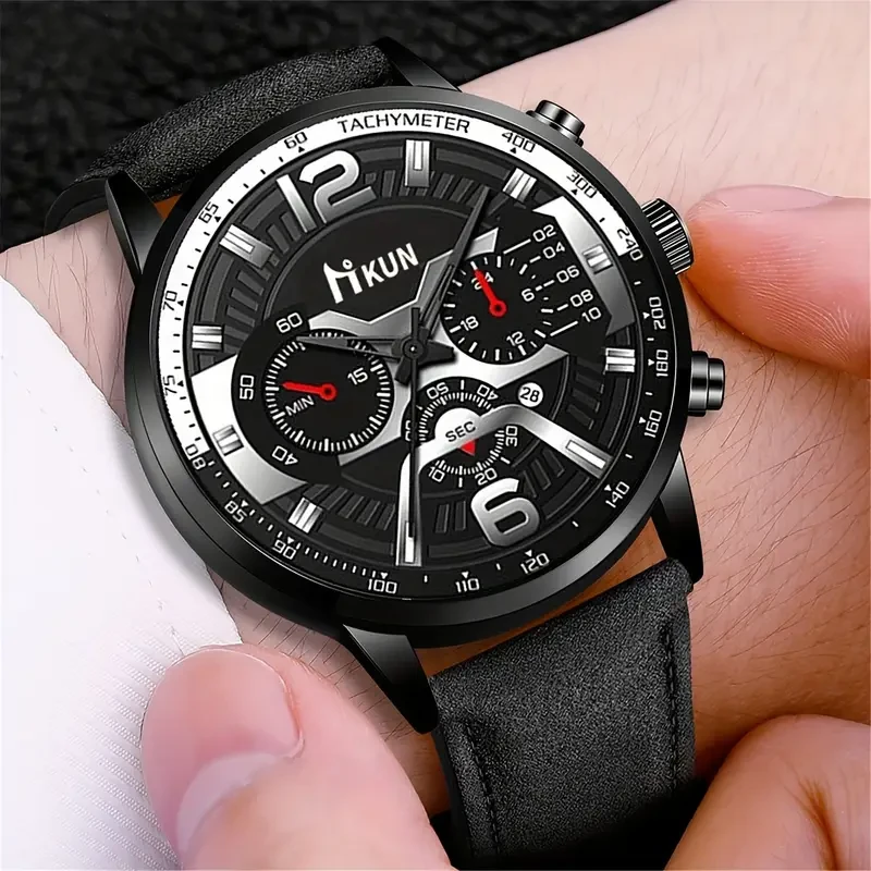 Elegant 5pcs Men's Fashion Gift Set: Luxury Business Watch, Fashion Glasses, Wallet, Pen & Keychain - Perfect for Daily Wear & Special Occasions