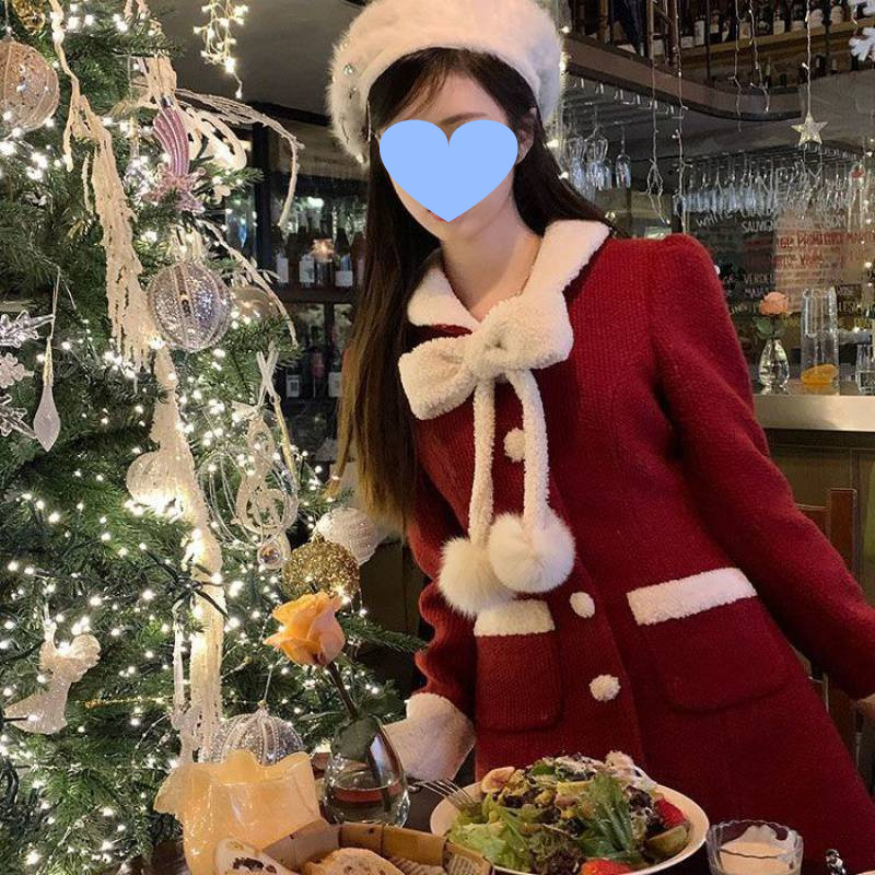 Women's Winter Christmas New Year Red Woolen Coat