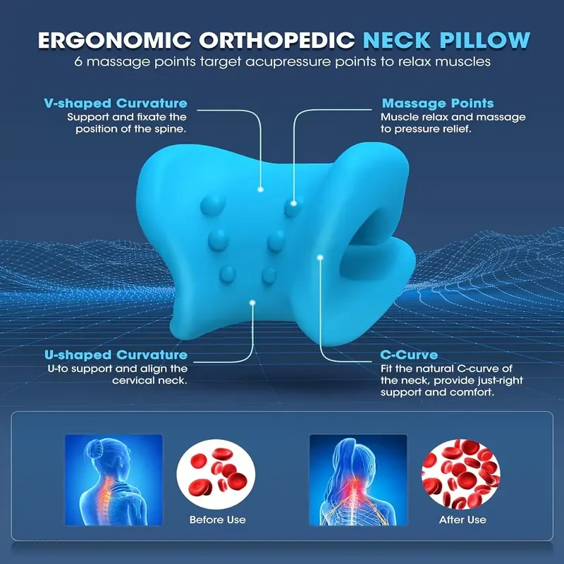 Ergonomic Neck Stretcher for Pain Relief - Cervical Traction and Spinal Correction Pillow