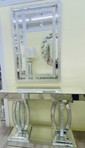 Console Table and Mirror - Silver and Gold