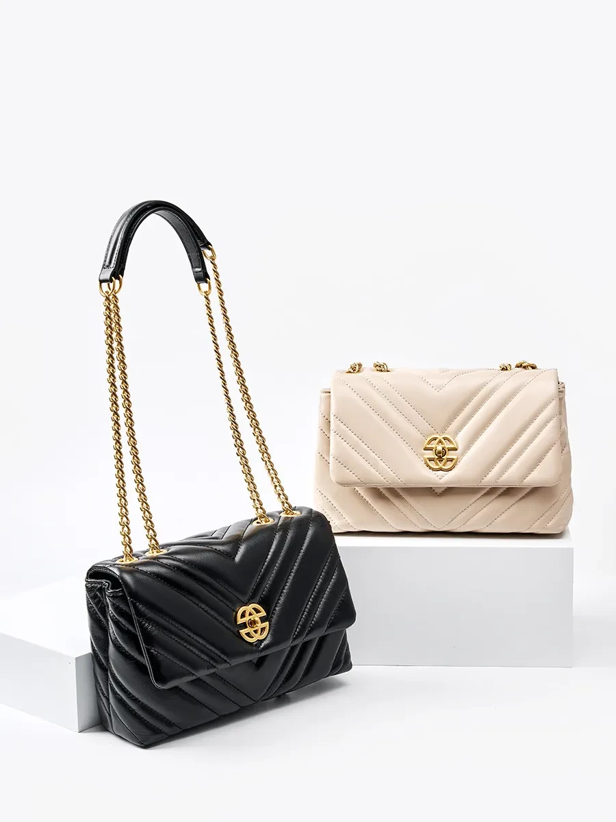 Women's Cowhide Diamond Chain Square Shoulder Messenger Bag