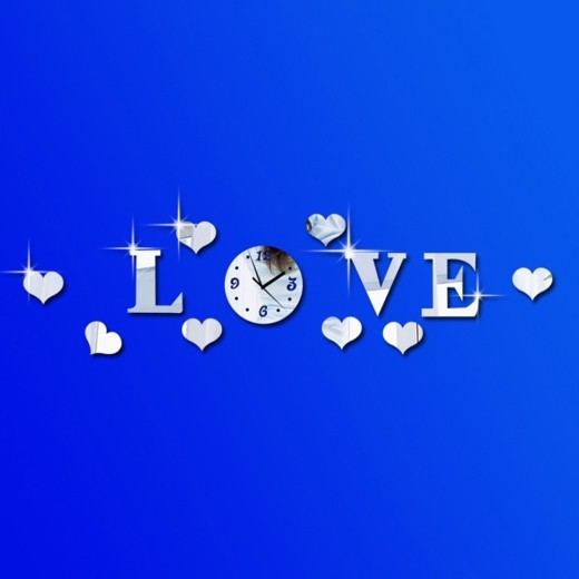 Creative Diy Letter Heart-shaped Mirror Clock Home Decoration