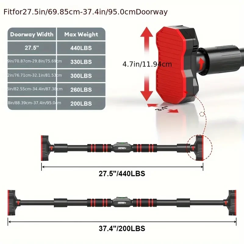 ONETWOFIT Adjustable Doorway Pull-up Bar - Max Load 440lbs