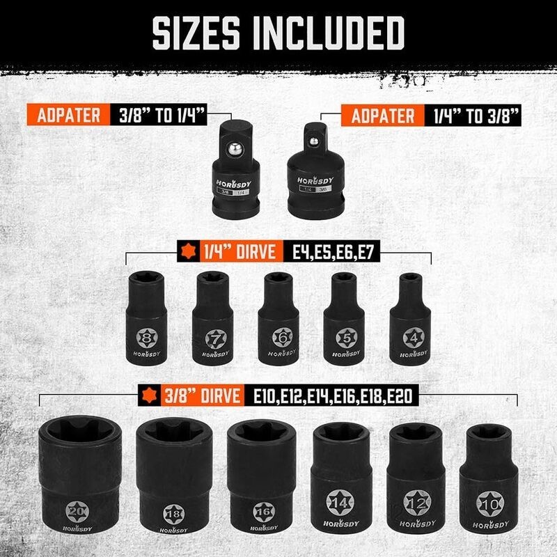 Female E Torx Star Socket Set E4 - E20 Torque