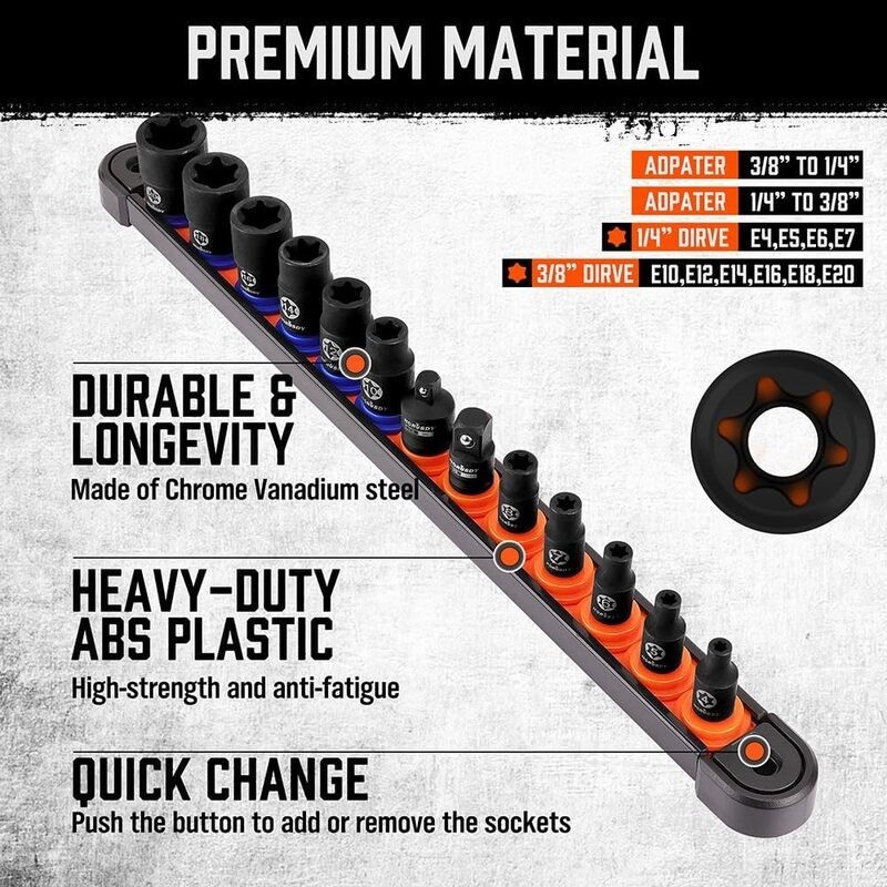 Female E Torx Star Socket Set E4 - E20 Torque