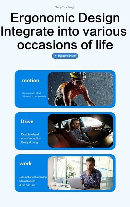 Ear Clip Earphone. HiFi Sound, Bluetooth, Black