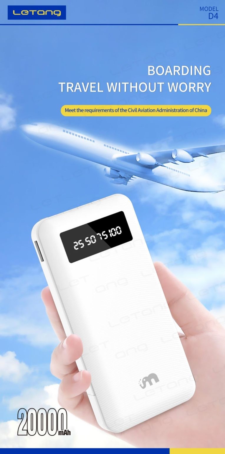 Power Bank, 20000mAh, build in 4 wire, White