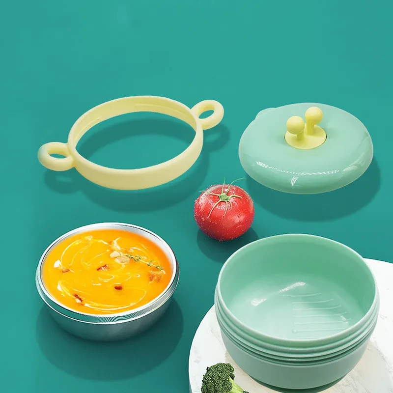 Baby Water Injection Insulation Bowl Anti-fall And Anti-scalding Baby Stainless Steel Suction Cup Bowl