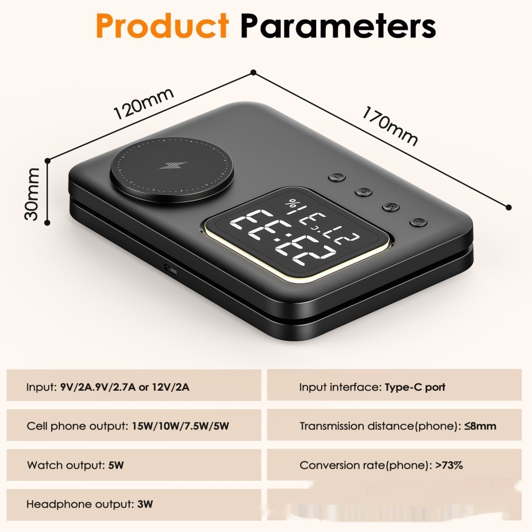 Multifunction Bracket Clock Temperature Suitable Mobile Phone Watch Magnetic Charger