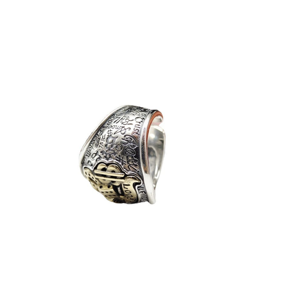 S925 Sterling Silver Hip-hop Street Graffiti Personalized Retro Ring