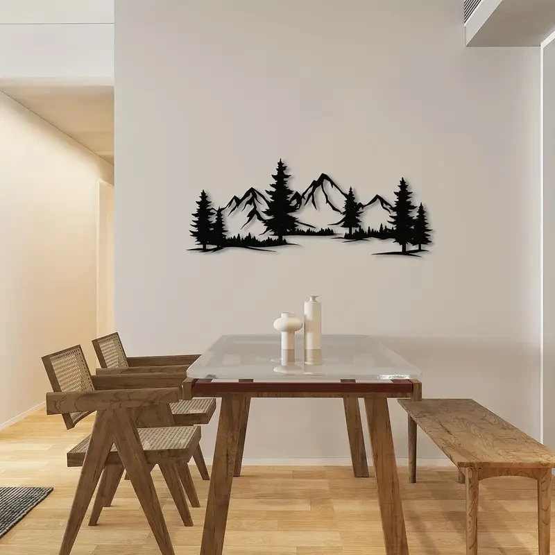 Rustic Metal Forest Mountain Wall Decor - Perfect for Nursery, Living Room, and Christmas Gifts