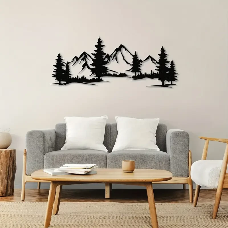 Rustic Metal Forest Mountain Wall Decor - Perfect for Nursery, Living Room, and Christmas Gifts