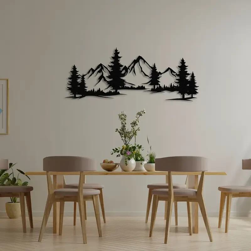 Rustic Metal Forest Mountain Wall Decor - Perfect for Nursery, Living Room, and Christmas Gifts