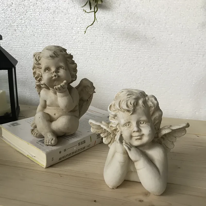 Retro old style girl sculpture small plaster statue
