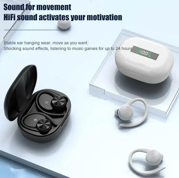 TWS Earphone, with Ear hook. HiFi Sound, Black