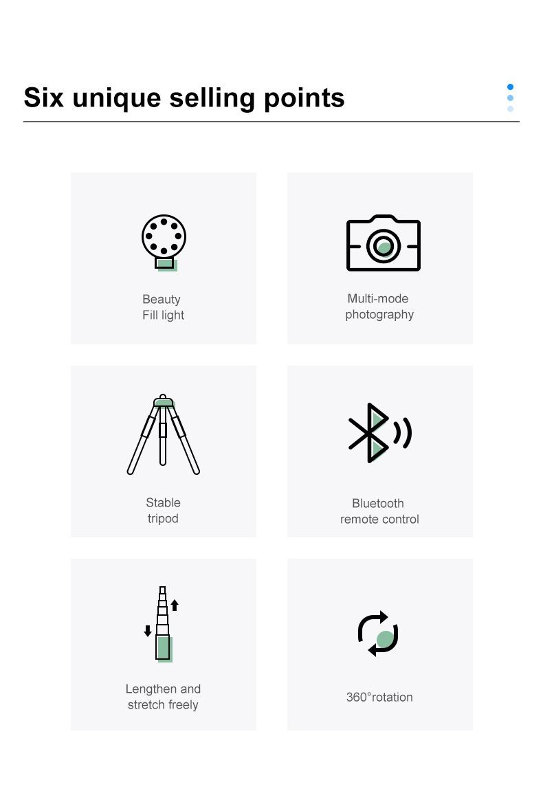 Selfie Stick with Light, Bluetooth Button.