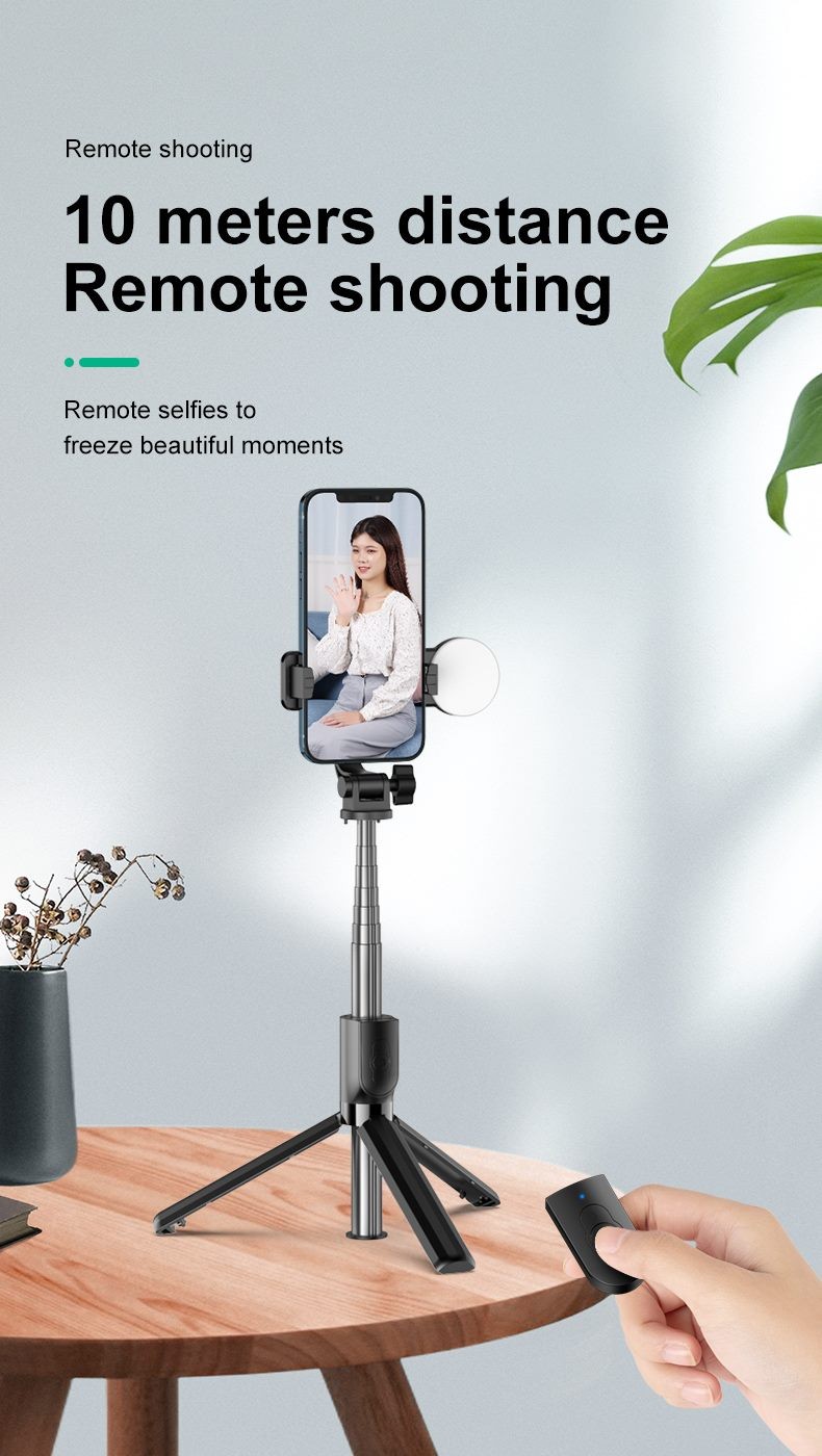 Selfie Stick with Light, Bluetooth Button.