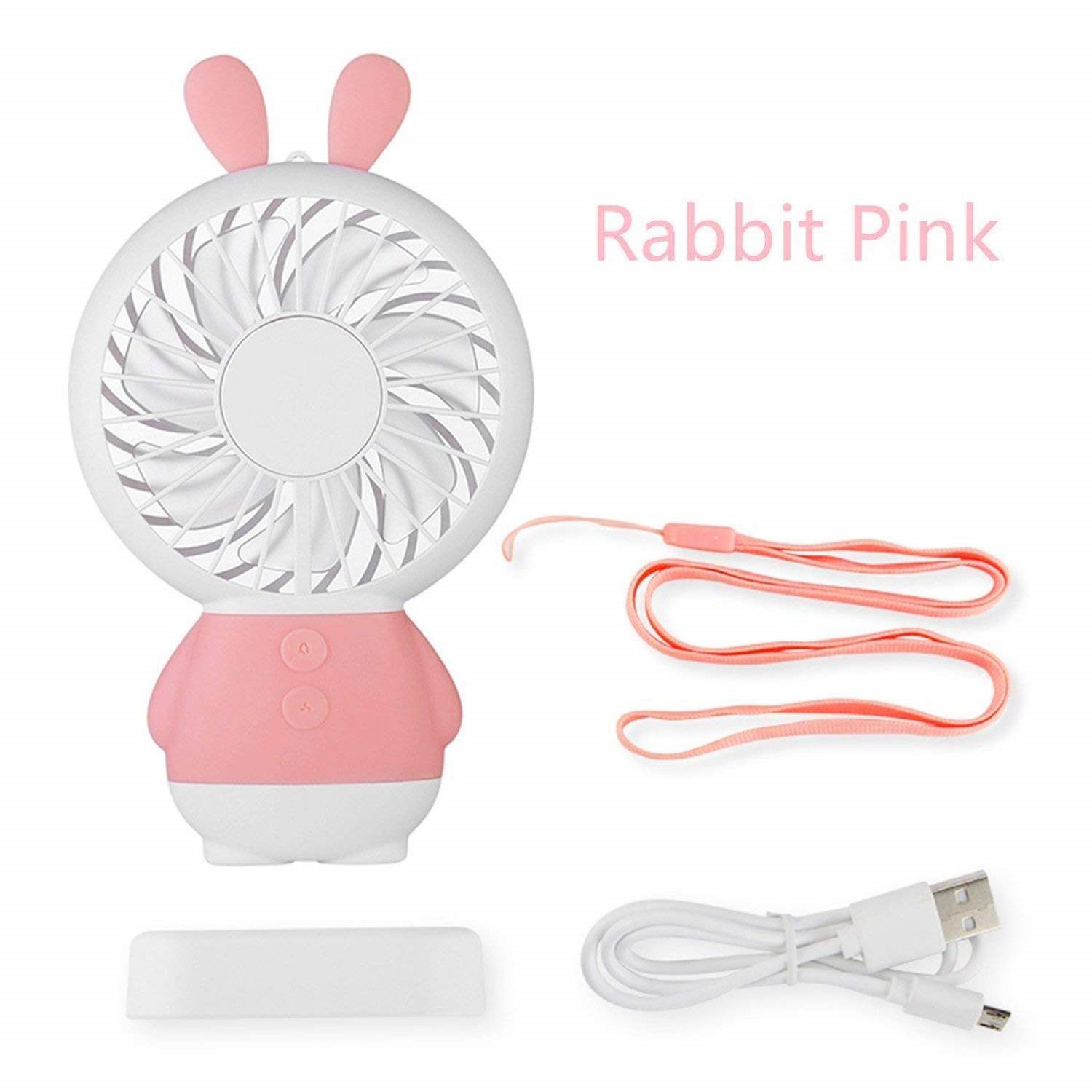 Handheld Fan, Rechargeable Multi-color LED, Pink Rabbit, Gift for Kids