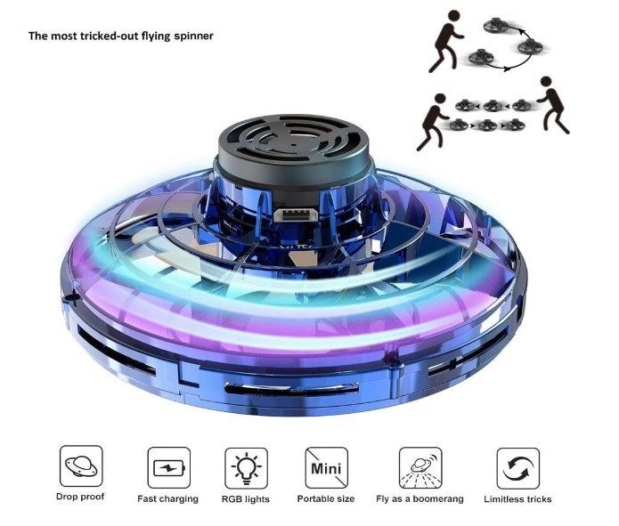Flying Spinner, UFO Fingertip, Rechargeable Flying Gyroscope USB Toy, Blue