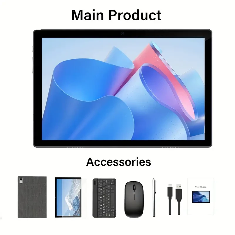 1pc Relndoo 25.65cm 2-in-1 Android Tablet PC with Keyboard, Case, Mouse, Stylus - 4+4GB RAM, 64GB ROM, WiFi, Dual Camera, LED Display, USB Type-C Charging, Mali-G52 GPU, Android 13, 2.4GHz RF, 1280x800 Resolution, Rockchip Processor, Rechargeable Battery