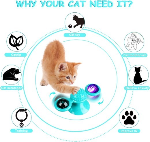 Animal Doll Stuffed Cat Pet Catnip Grass Toy Interactive Windmill Cat Toys With Catnip Cat Toys For Indoor Cats Funny Kitten Toys With LED Light Ball Suction Cup Cat Nip Toy For Cat Chew Exerc