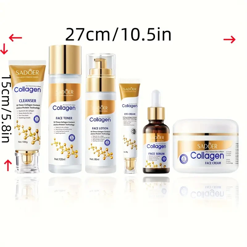 Collagen Skin Care Set, 6pcs Face Care Sets for Women, Firming Skin, Smooth Skin, Hydrating Skin Care Set Include Serum Face Cream Eye Cream Toner Cleanser Lotion