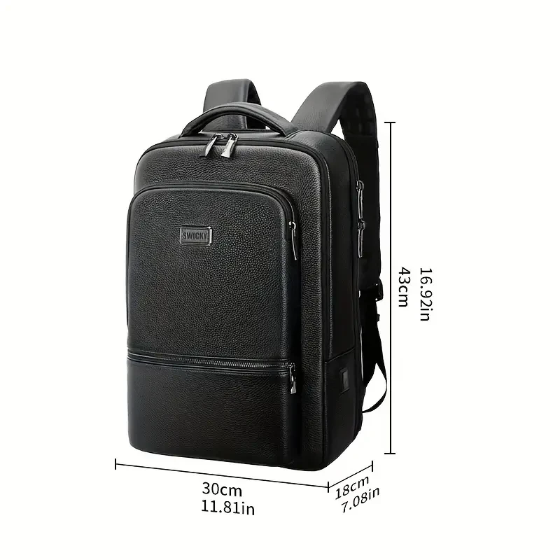 SWICKY Premium Leather Backpack for Men - Business & Travel, 42.93cm Laptop Compartment, Large Capacity