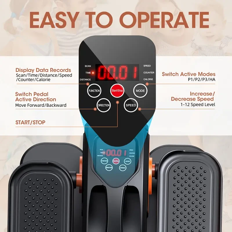 Under Desk Elliptical Machine - Quiet & Portable Electric Seated Pedal Exerciser with Remote Control & 12 Adjustable Speeds