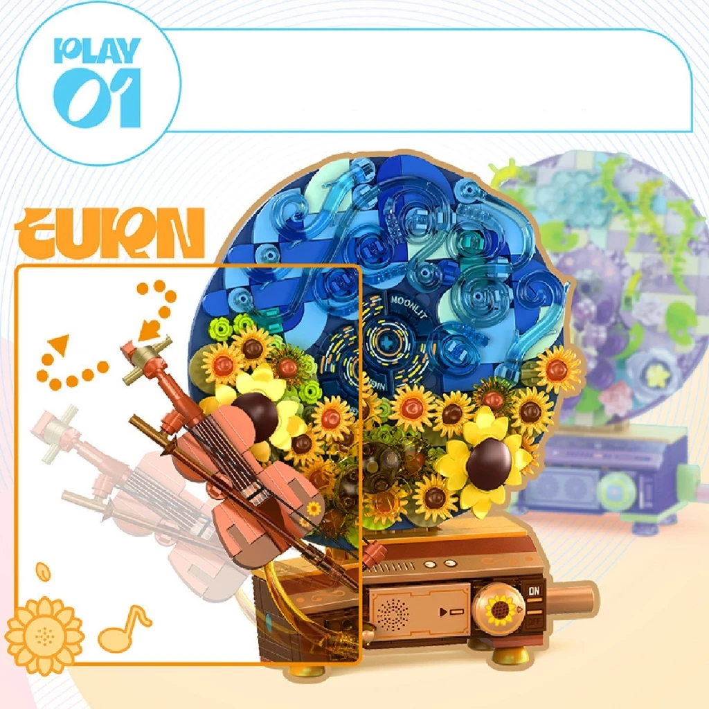 Block City- Sembo Flower Melody Puzzle Block Brick Toys stacking flower vynil, can be rotated